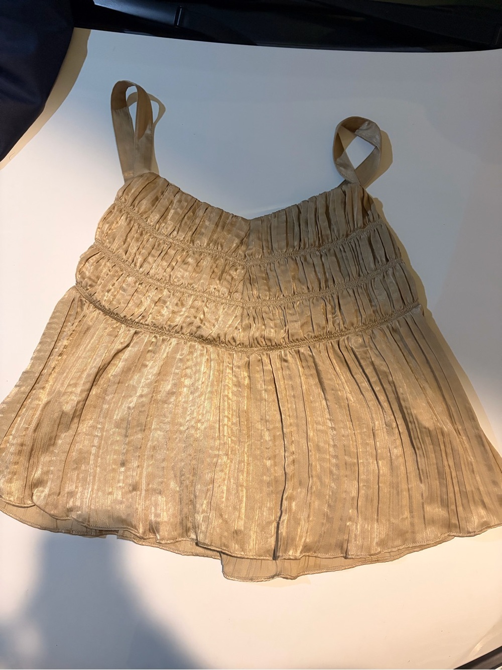 DKNY Metallic Champagne Pleated Spaghetti-Strap Camisole
